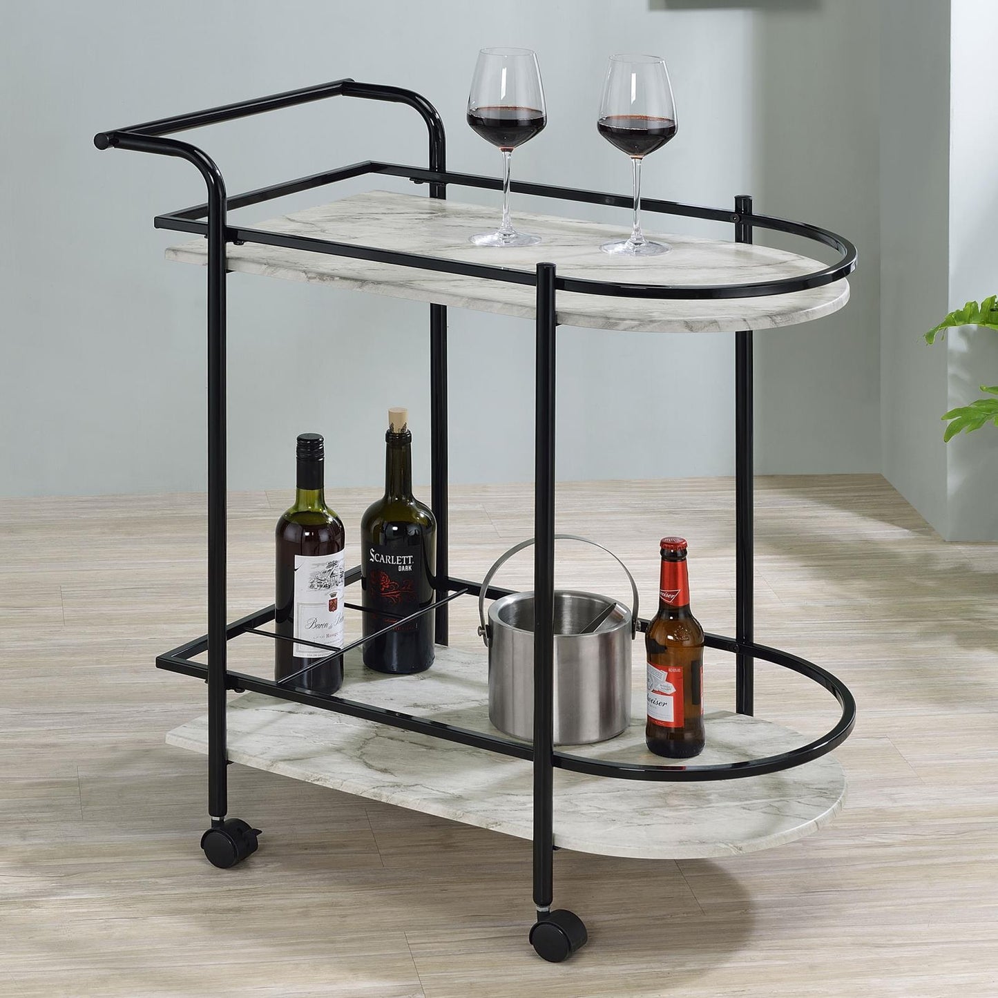 Desiree Rack Bar Cart with Casters Black