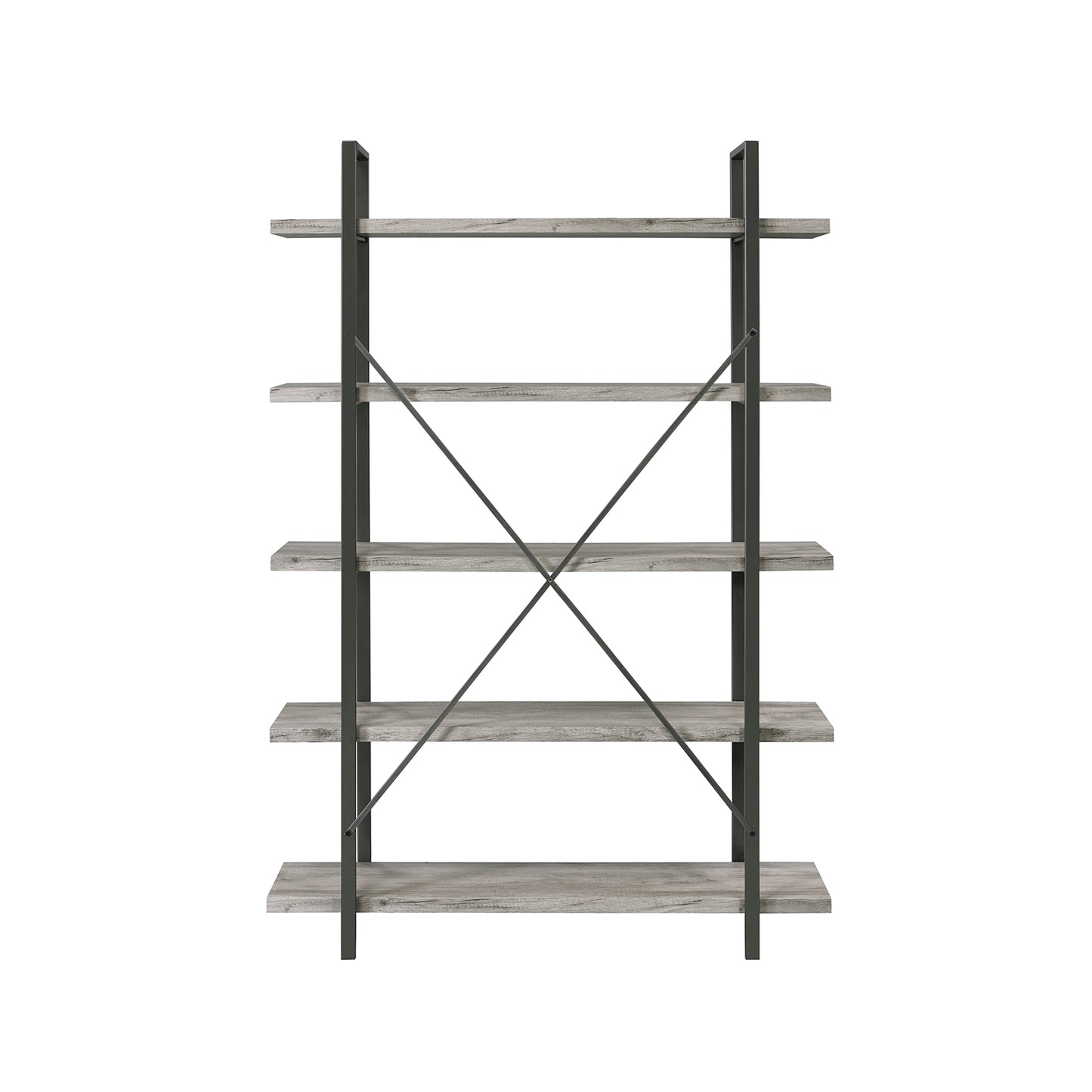 Cole 5-Shelf Bookcase Grey Driftwood and Gunmetal