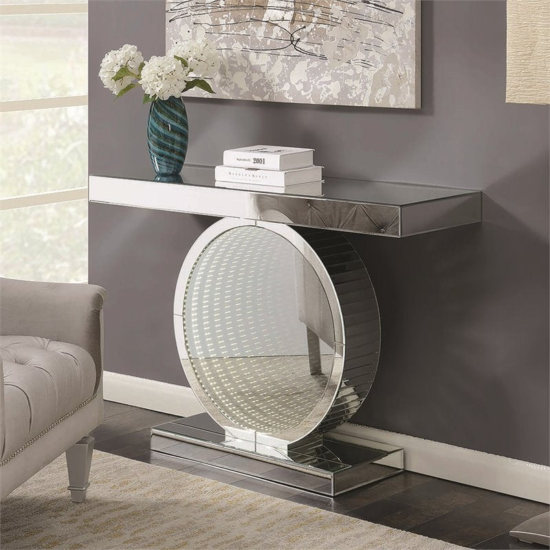 Rectangular Console Table with Circular Base Clear Mirror