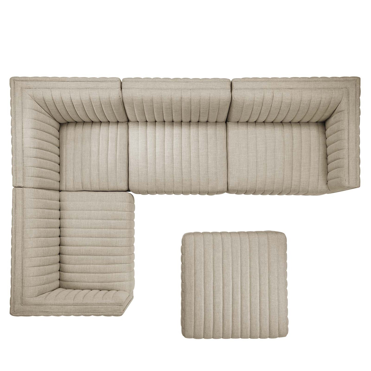 Conjure Channel Tufted Upholstered Fabric 5-Piece Sectional