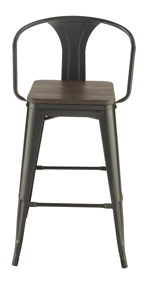 Geneva Wooden Seat Bar Stools Dark Elm and Matte Black (Set of 2)