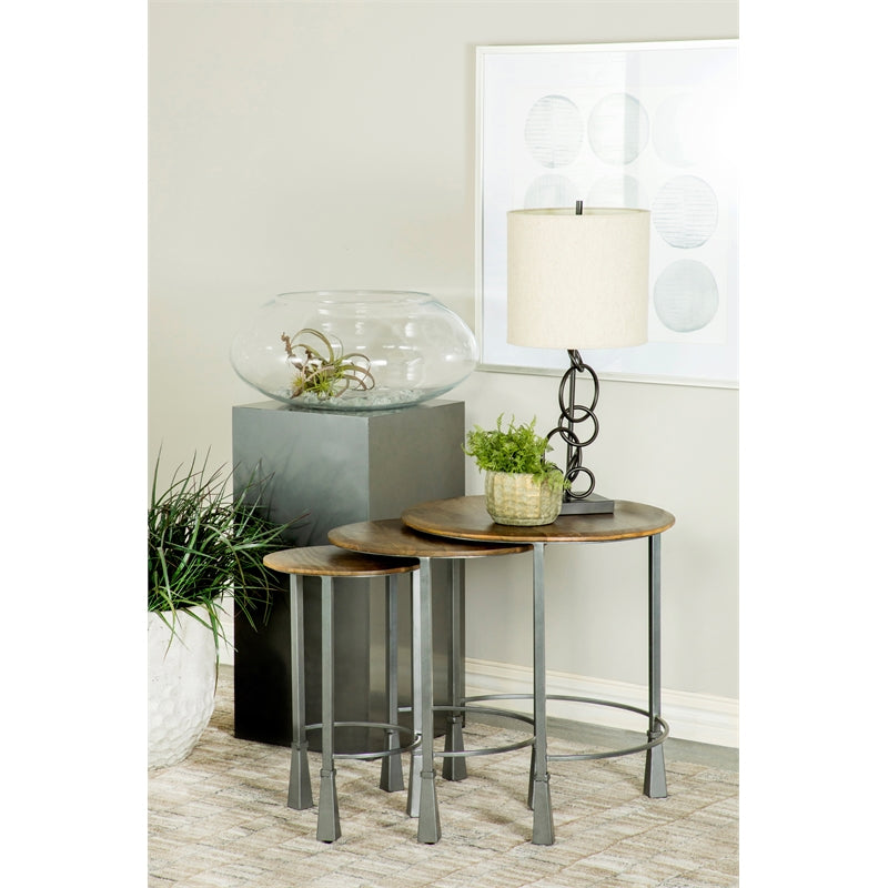 3-piece Round Nesting Table Natural and Gunmetal