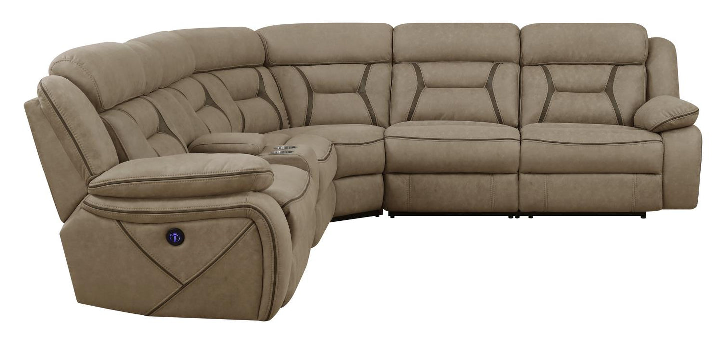 Higgins Four-Piece Upholstered Power Sectional Tan
