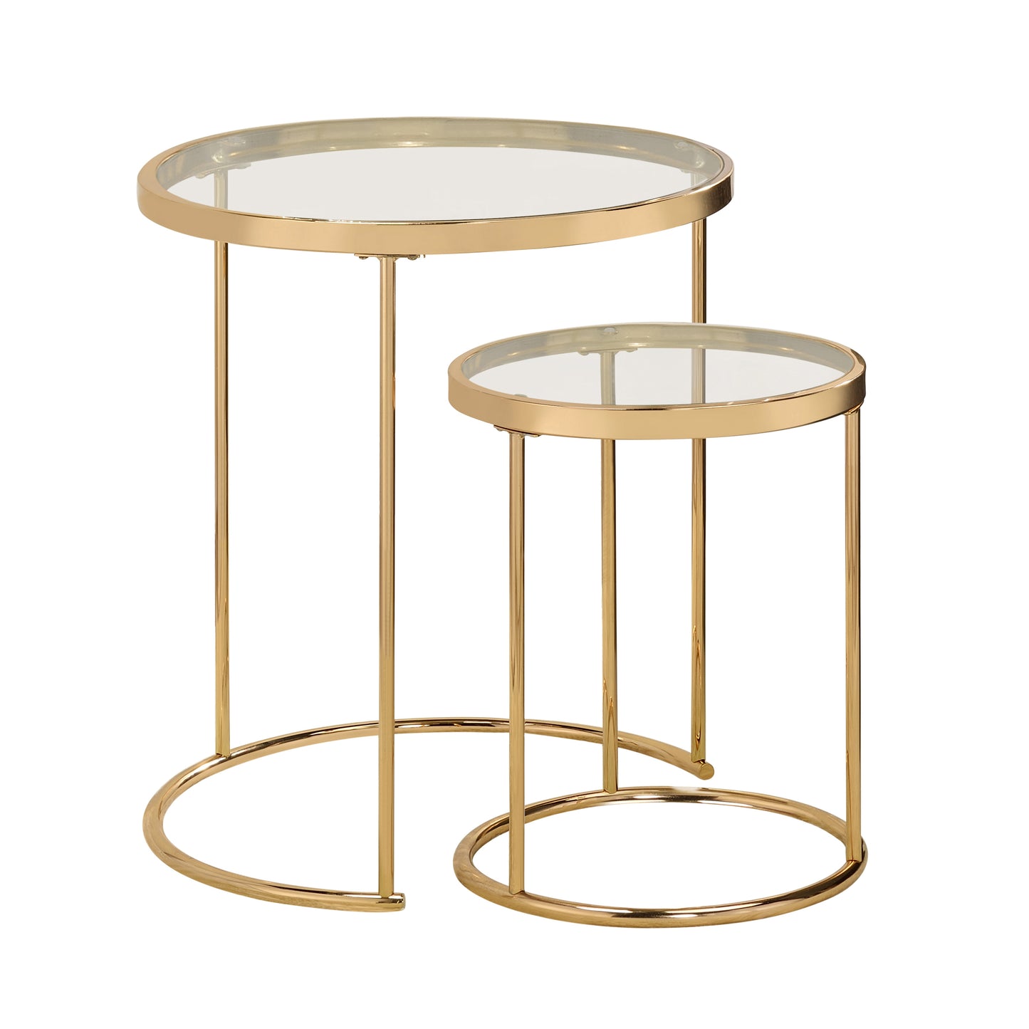 2-piece Round Glass Top Nesting Tables Gold
