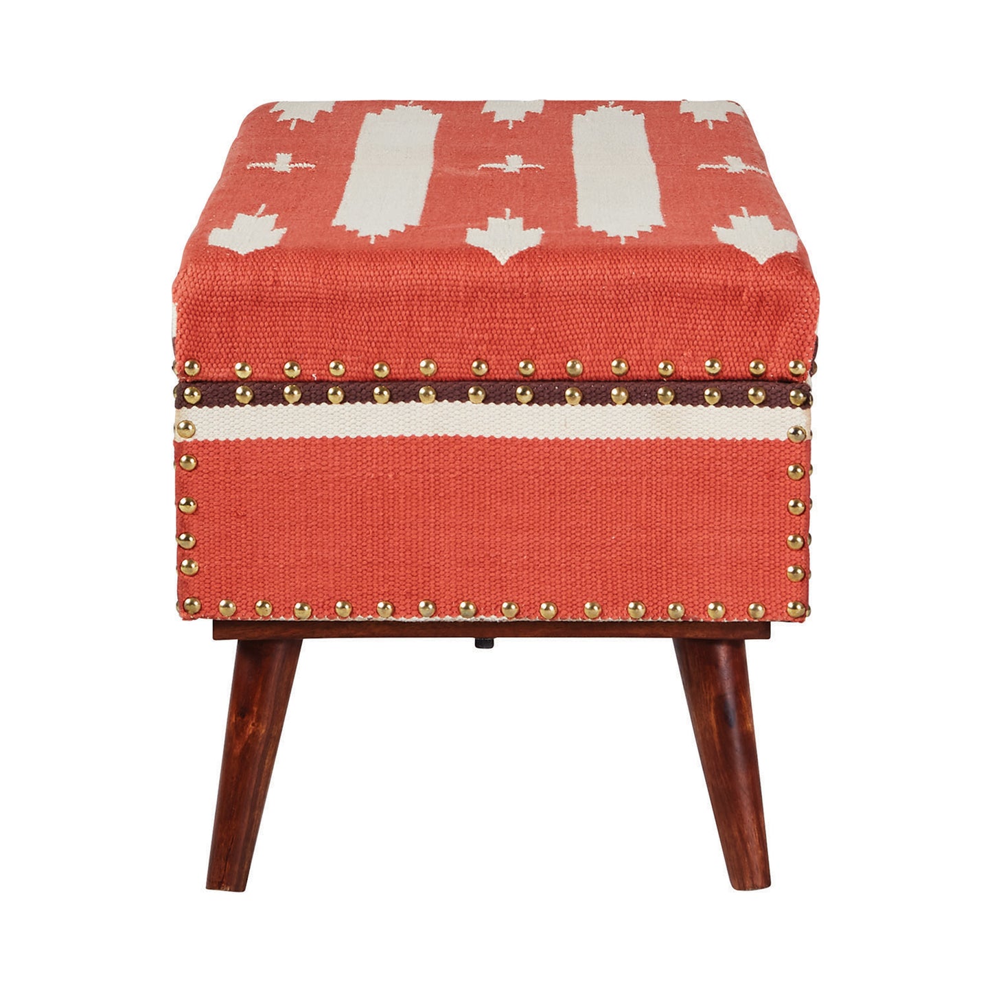 Upholstered Storage Bench Orange and Beige