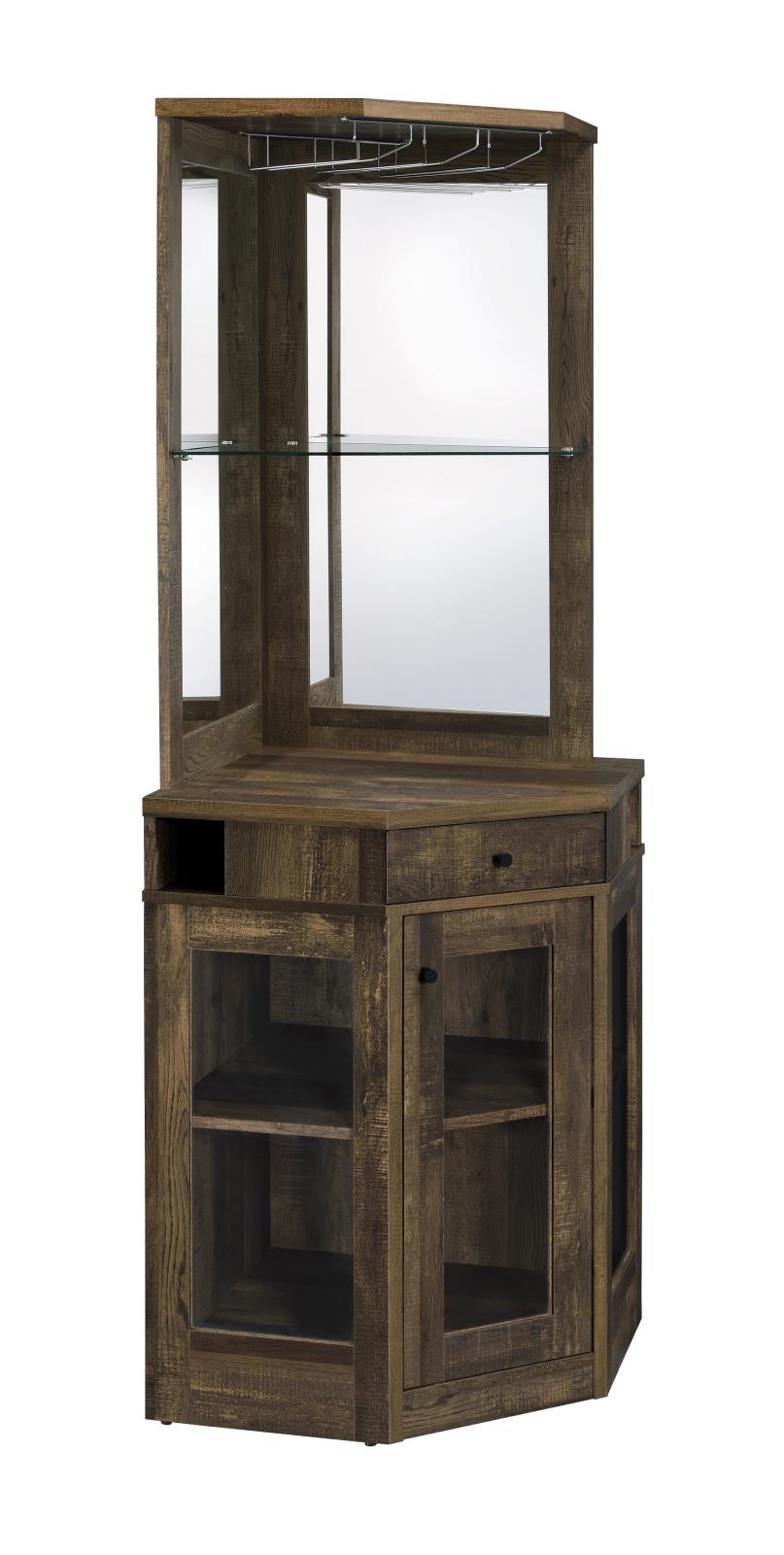 Alviso Corner Bar Cabinet with Stemware Rack Rustic Oak