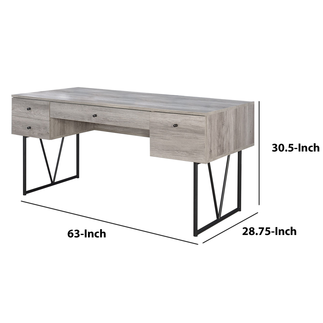 Analiese 4-drawer Writing Desk Grey Driftwood