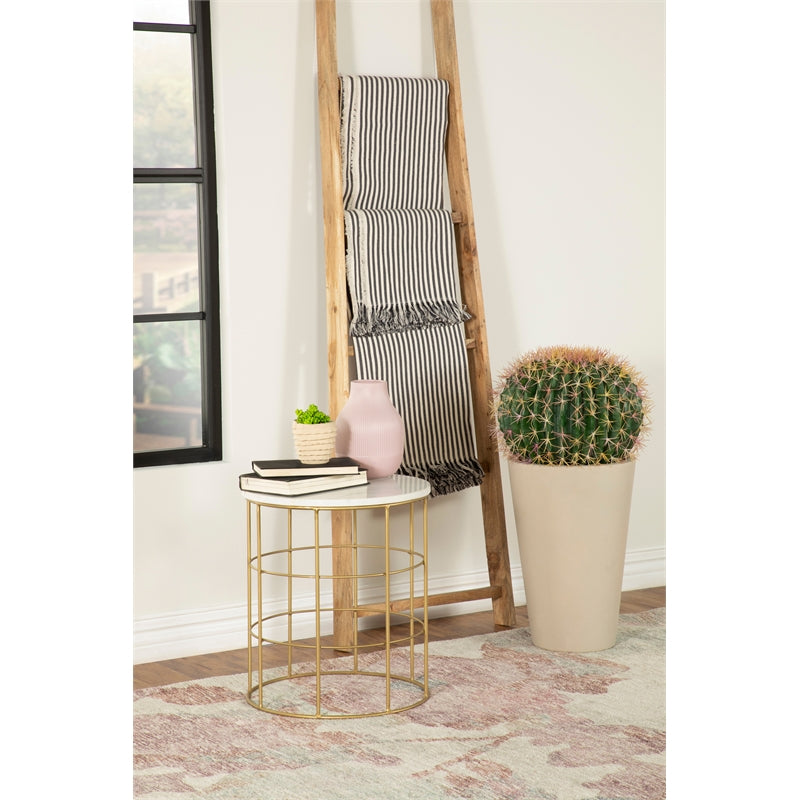 Round Accent Table with Marble Top White