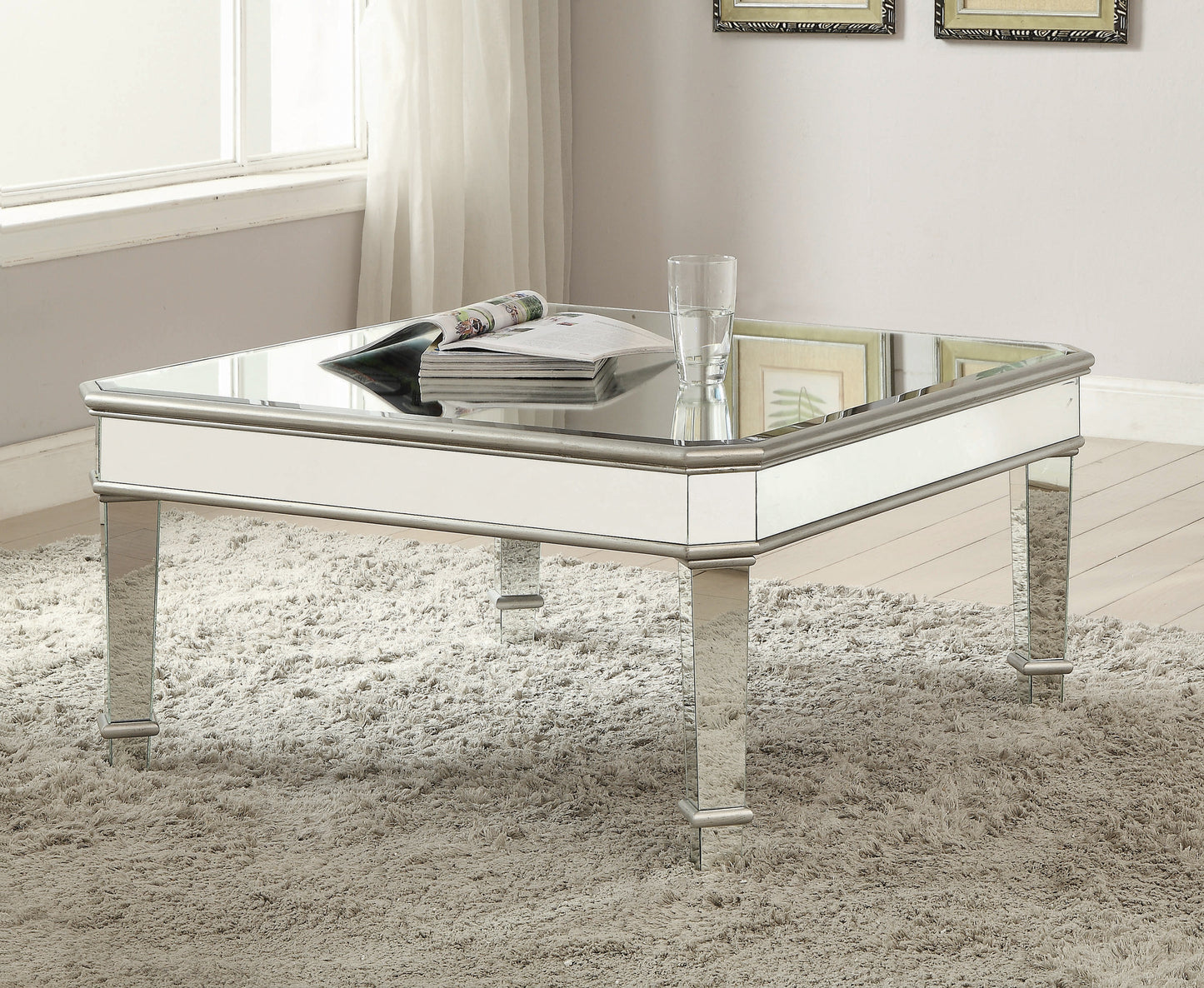 Cassandra Square Beveled Top Coffee Table Silver