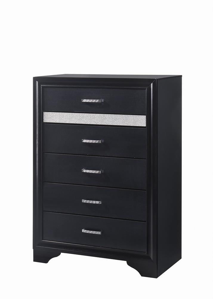 Miranda 5-drawer Chest Black and Rhinestone
