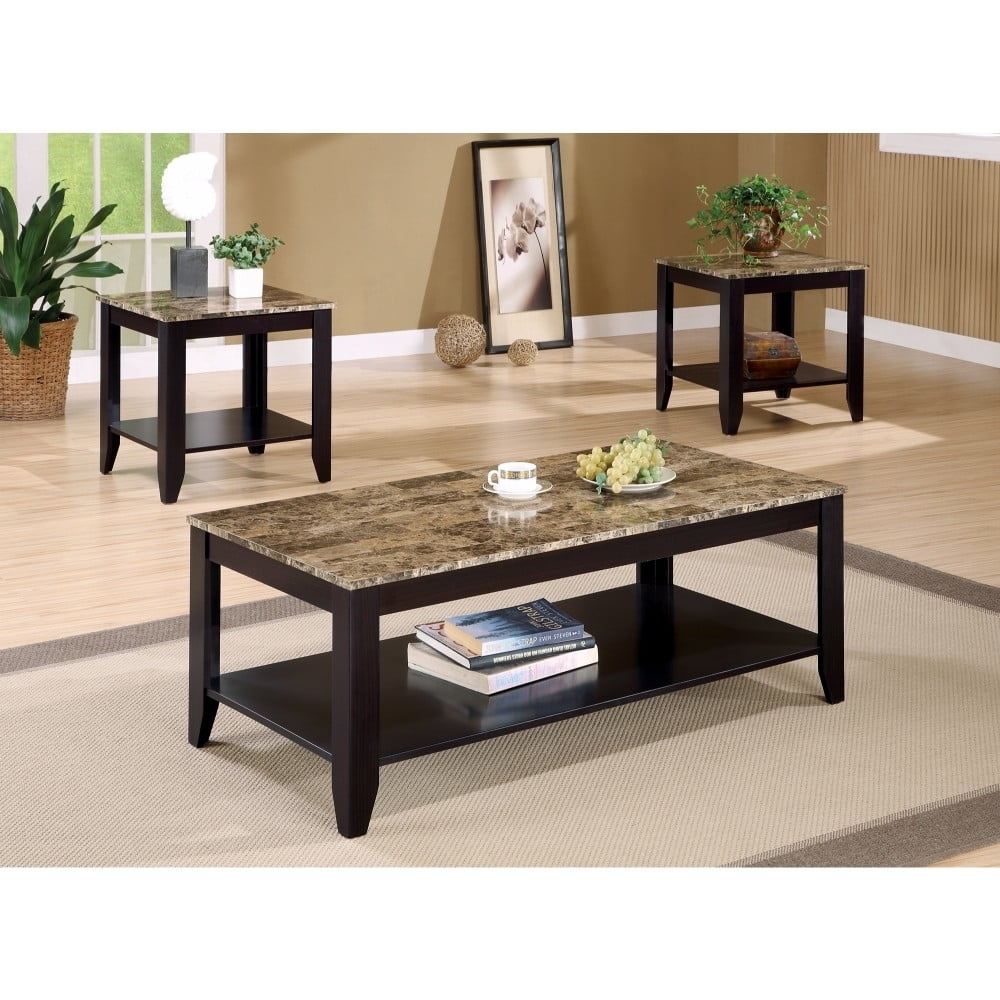 3-piece Occasional Table Set with Shelf Cappuccino