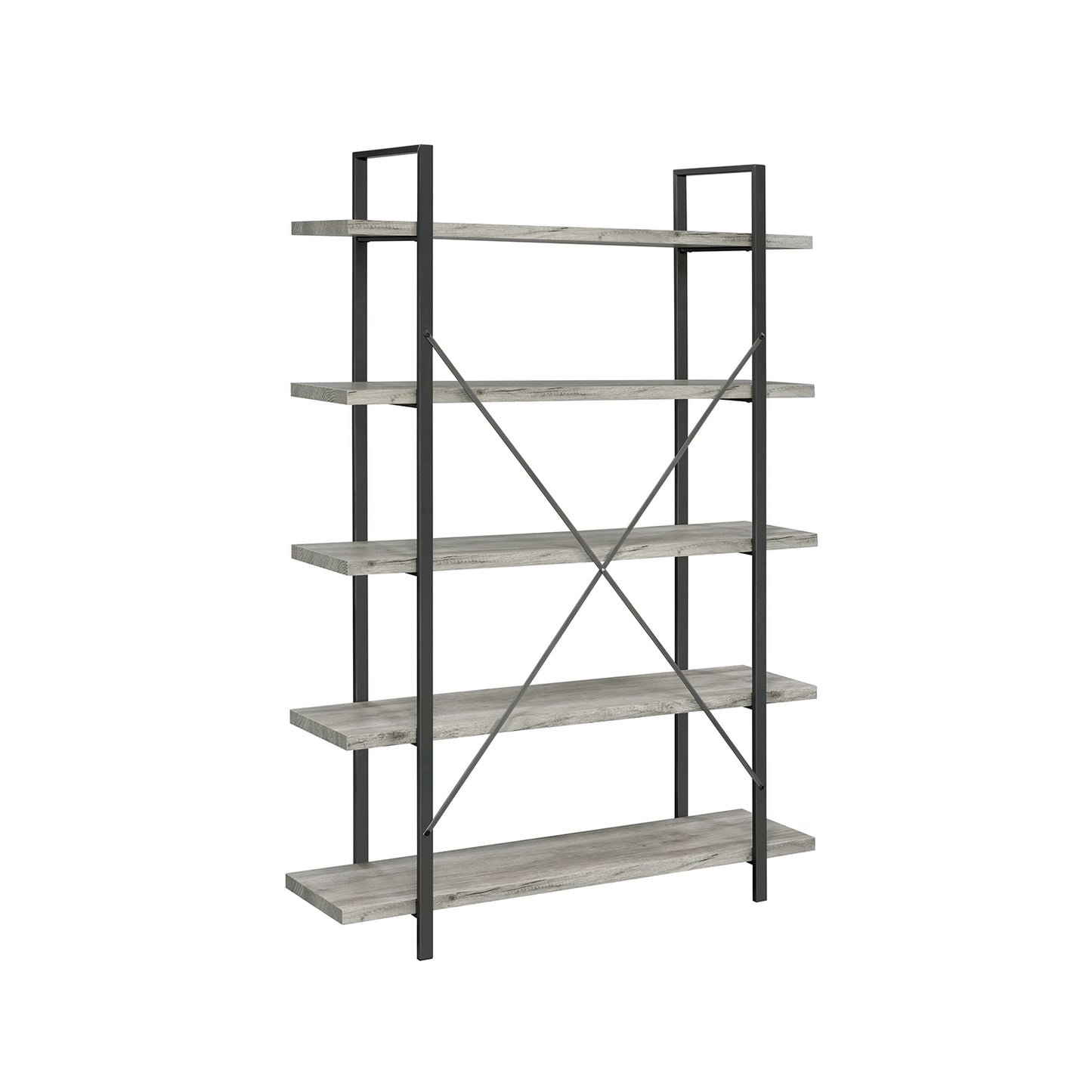 Cole 5-Shelf Bookcase Grey Driftwood and Gunmetal