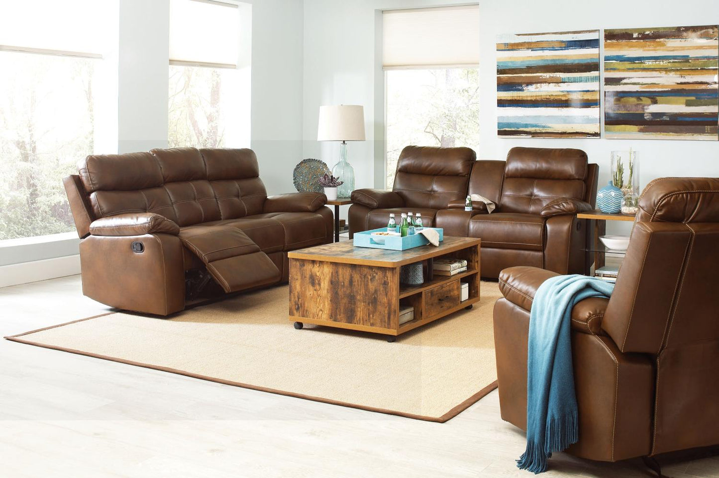 Damiano Upholstered Tufted Living Room Set Tri-tone Brown