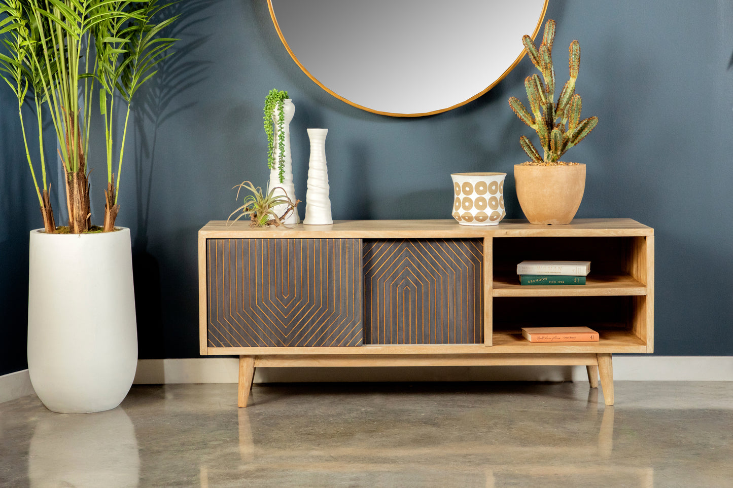 TV Console with Sliding Doors Natural