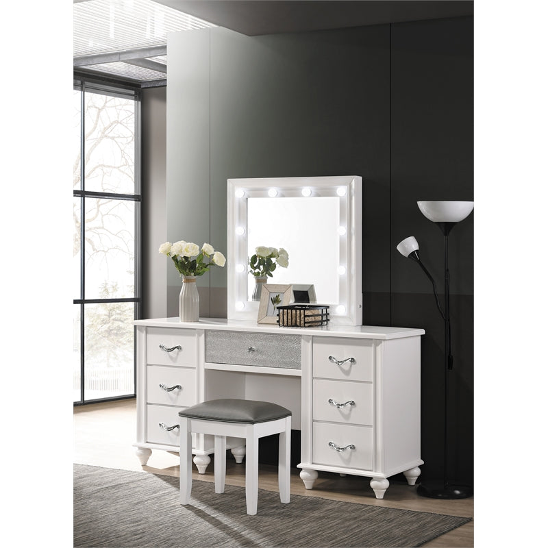Barzini Upholstered Vanity Stool Metallic and White