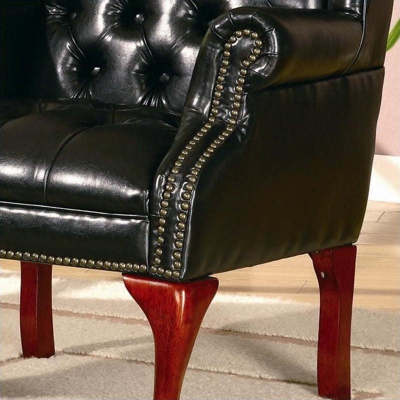 Button Tufted Back Accent Chair with Ottoman Black and Espresso