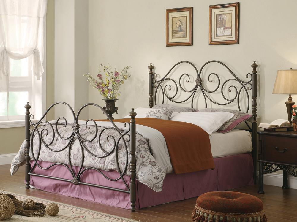 London Eastern King Metal Scroll Bed Dark Bronze