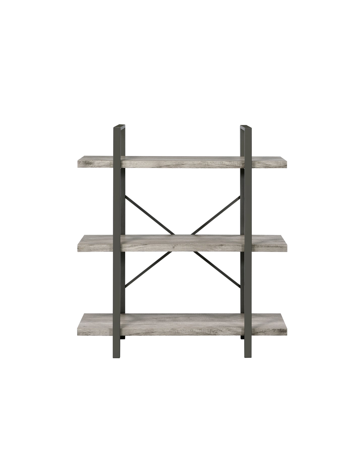 Cole 3-Shelf Bookcase Grey Driftwood and Gunmetal