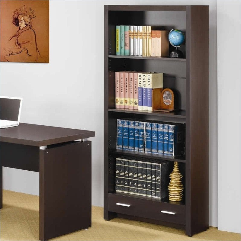 Skylar 5-shelf Bookcase with Storage Drawer Cappuccino