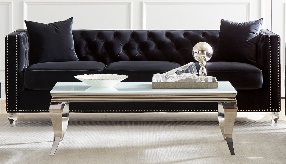 Delilah Upholstered Tufted Tuxedo Arm Loveseat Black