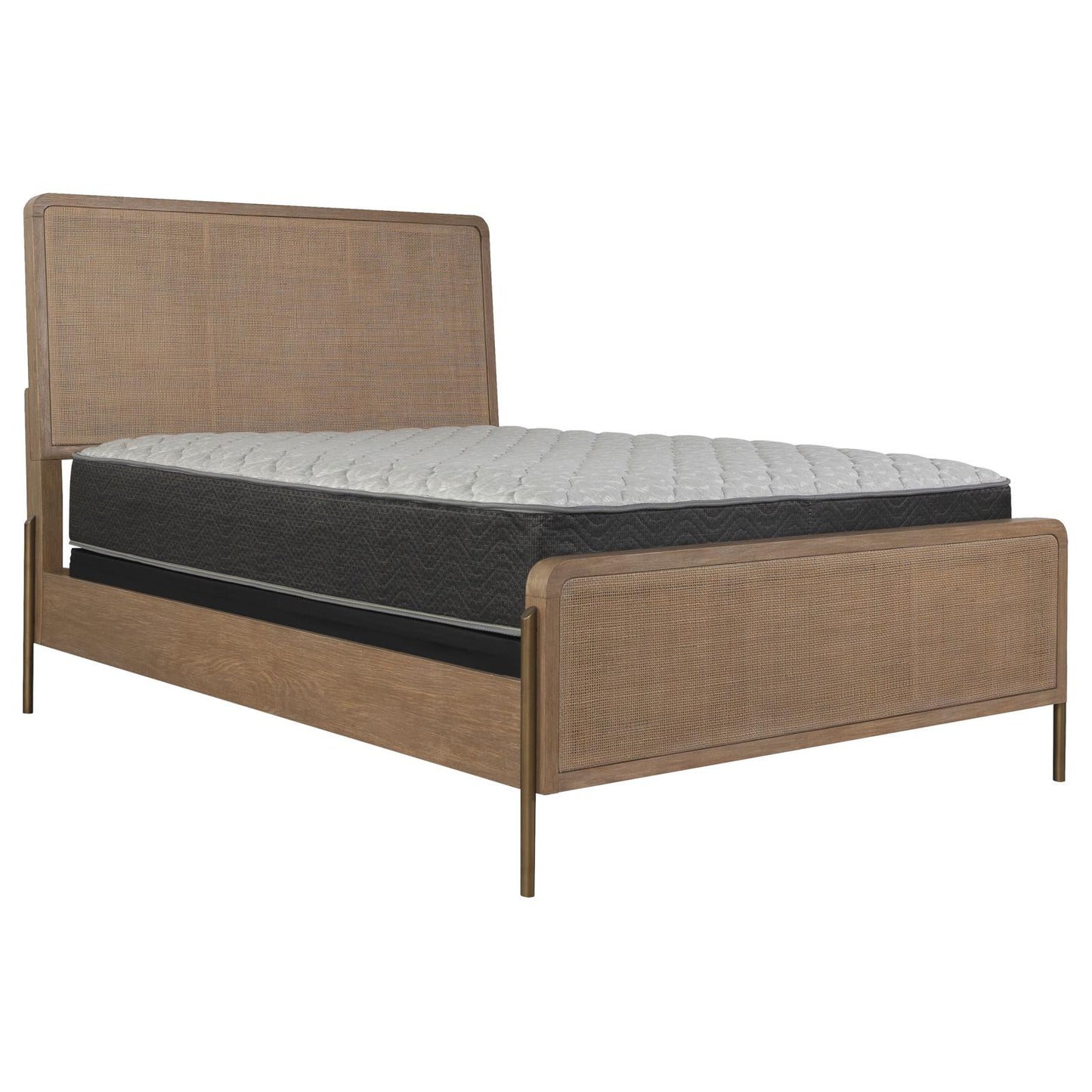 Arini Upholstered Queen Panel Bed Sand Wash and Natural Cane