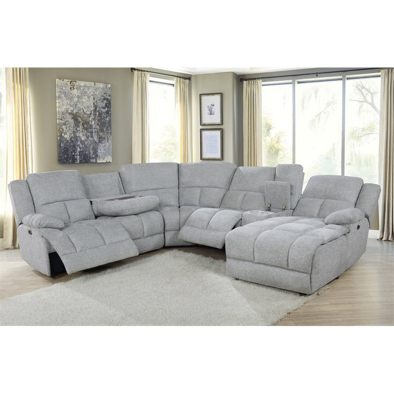 Belize 6-piece Pillow Top Arm Power Sectional Grey