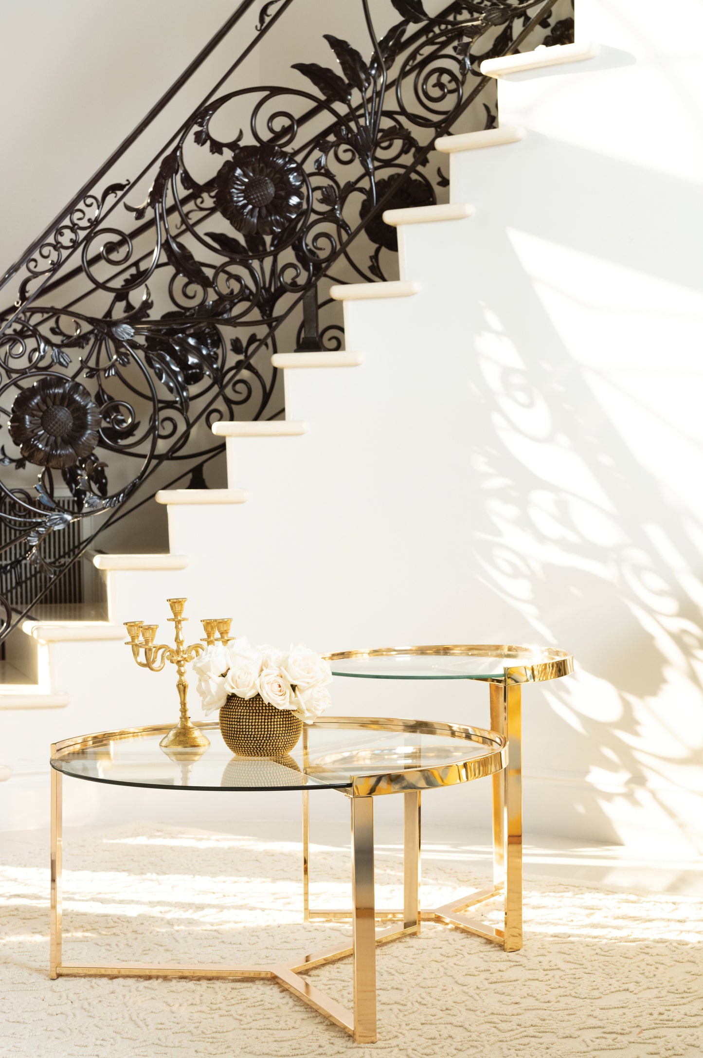 2-piece Round Nesting Table Clear and Gold