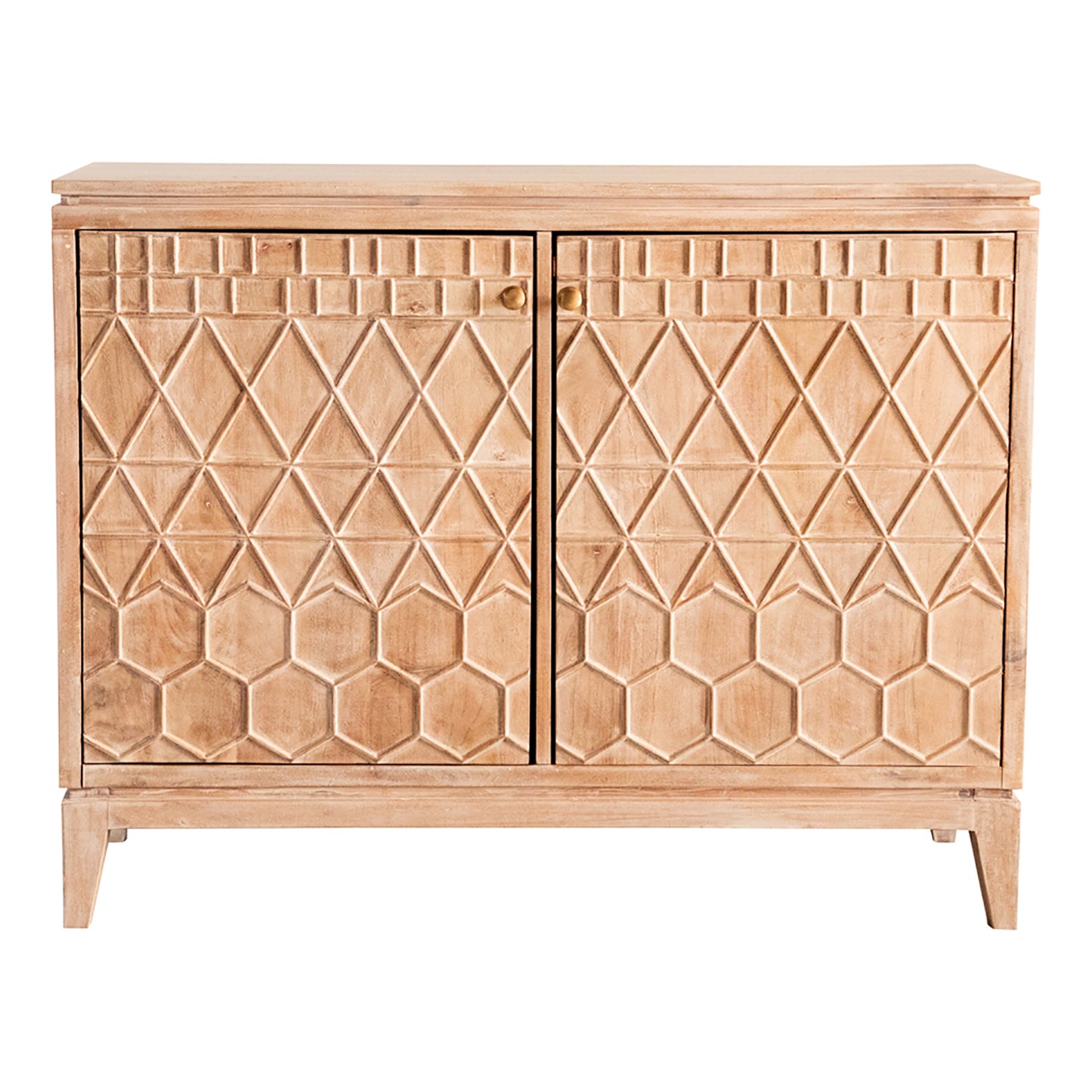 2-door Geometric Accent Cabinet White Distressed