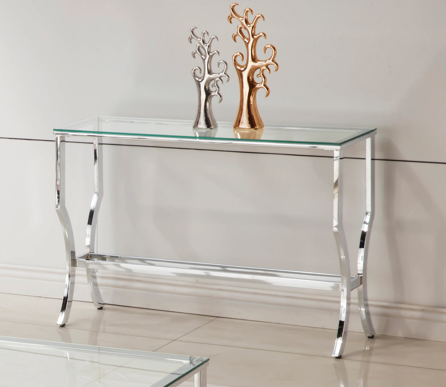 Rectangular Sofa Table with Mirrored Shelf Chrome