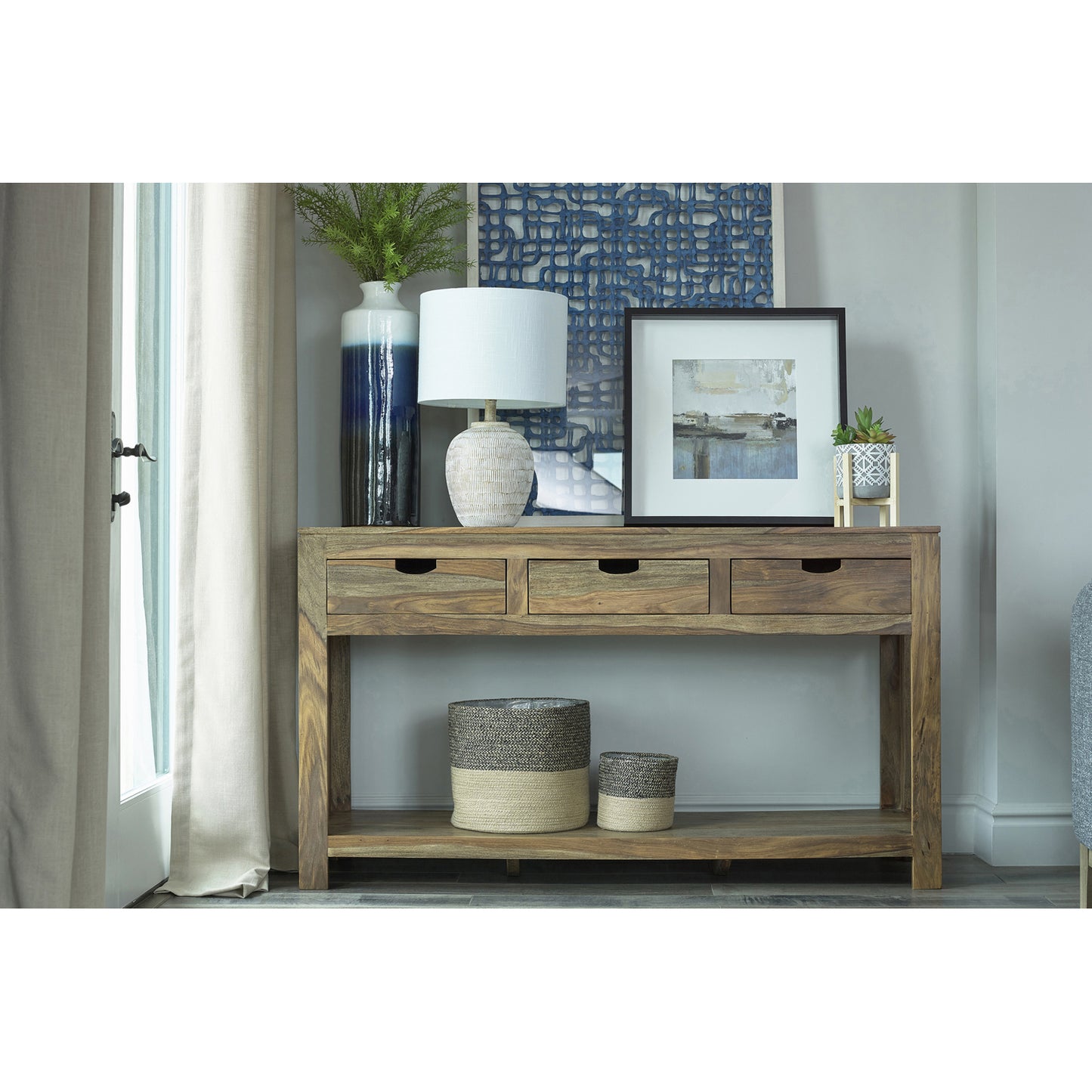 Persia 3-drawer Storage Console Table Natural Sheesham