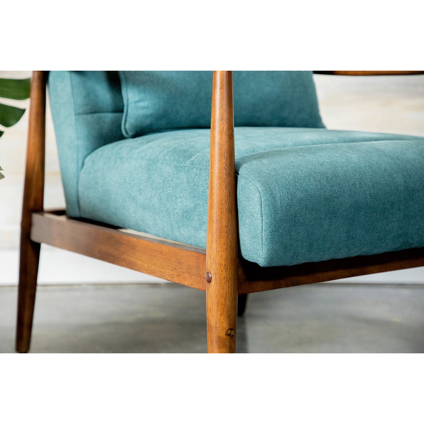 Wooden Arm Accent Chair Teal and Walnut