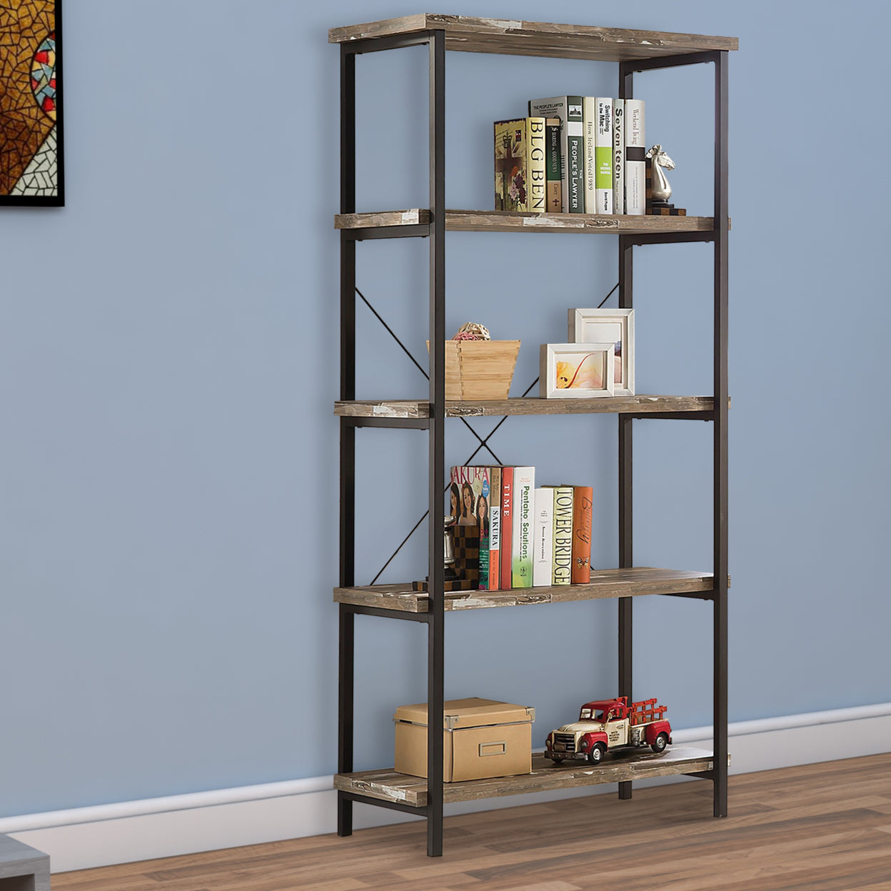 Skelton 4-shelf Bookcase Salvaged Cabin and Black