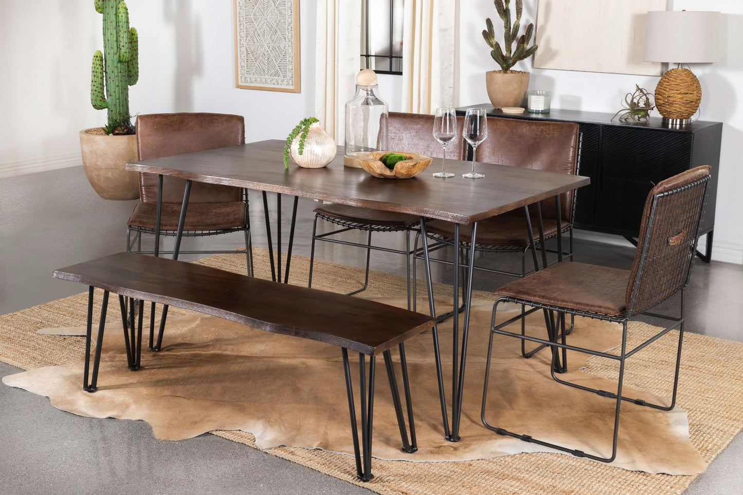 Topeka 6-piece Dining Set Mango Cocoa and Gunmetal