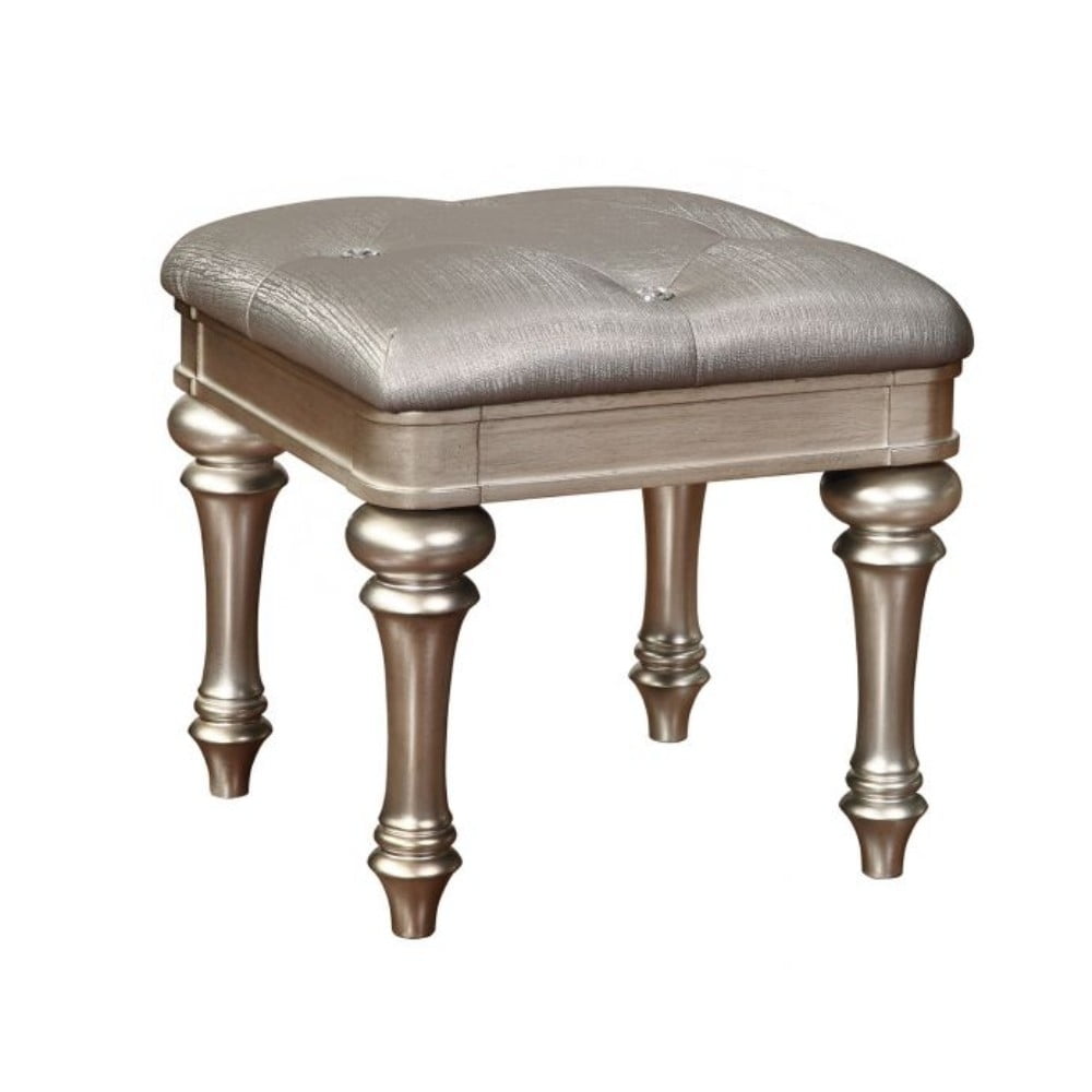 Upholstered Vanity Stool Metallic Platinum