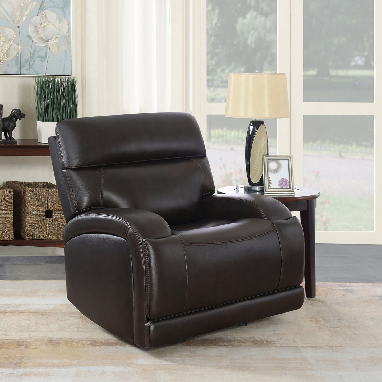 Longport Upholstered Power Glider Recliner Dark Brown