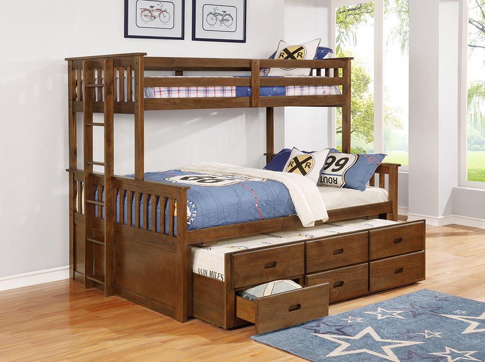 Atkin Twin Extra Long over Queen 3-drawer Bunk Bed Weathered Walnut