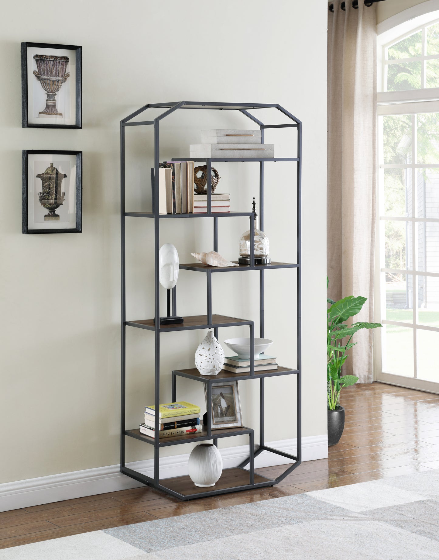 6-shelf Bookcase Rustic Brown and Dark Grey