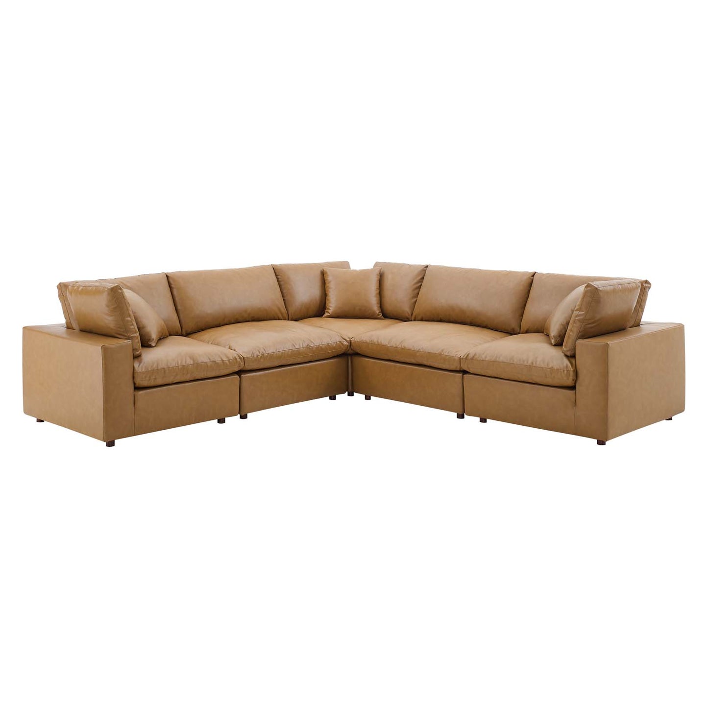 Commix Down Filled Overstuffed Vegan Leather 5-Piece Sectional Sofa