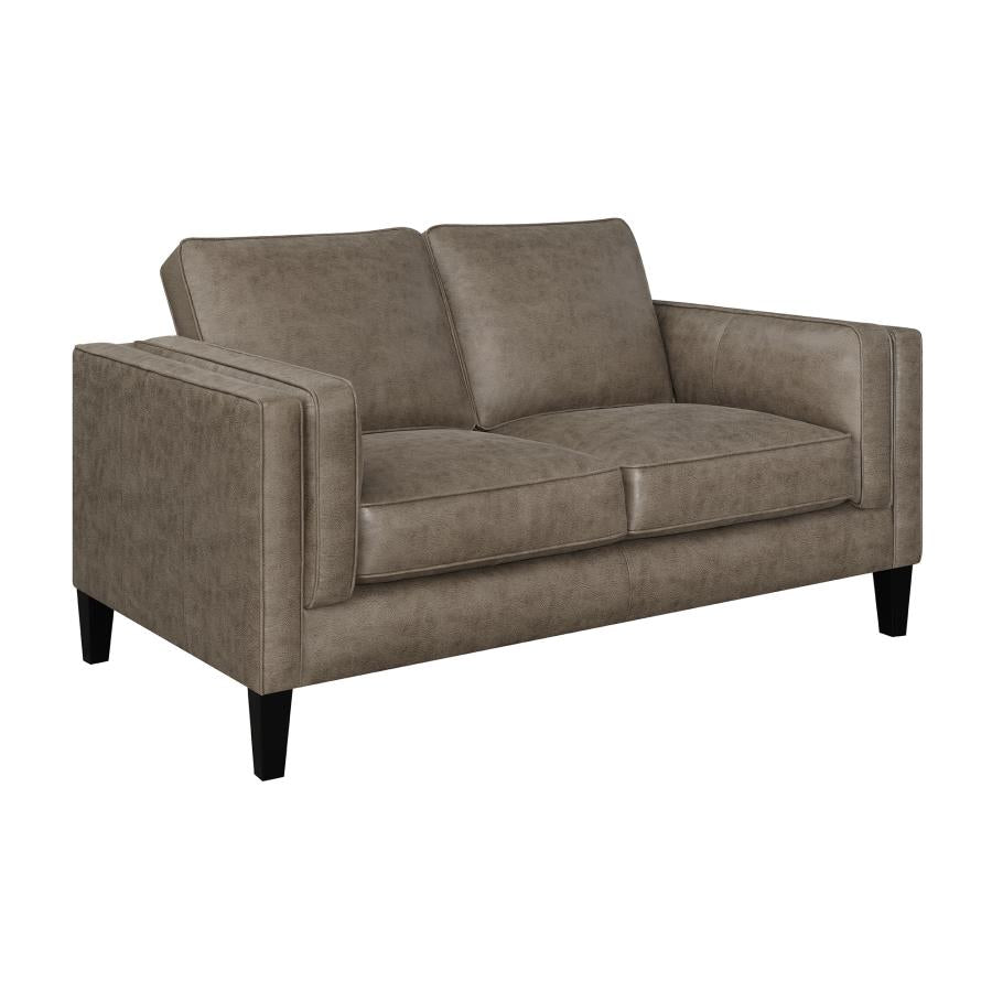 Locke Upholstered Track Arms Loveseat Vintage Brown