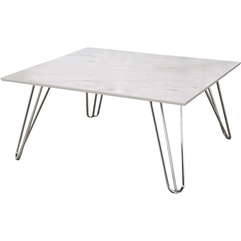Hairpin Leg Square Coffee Table White and Chrome