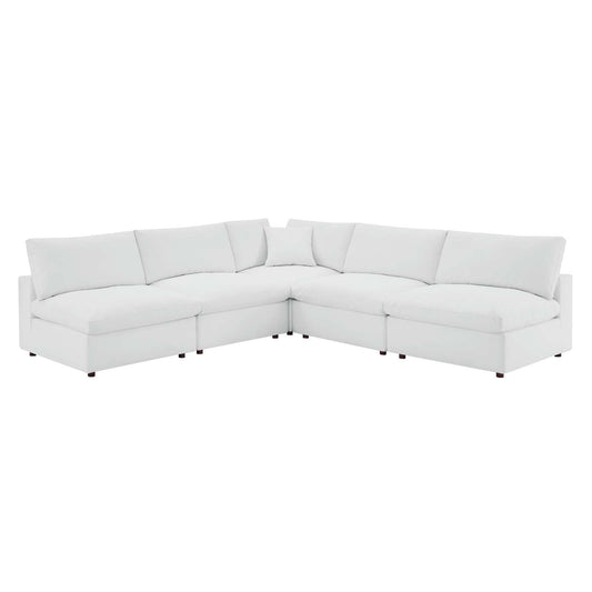 Commix Down Filled Overstuffed Vegan Leather 5-Piece Sectional Sofa