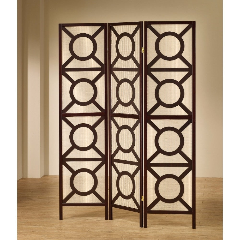 3-panel Geometric Folding Screen Tan and Cappuccino