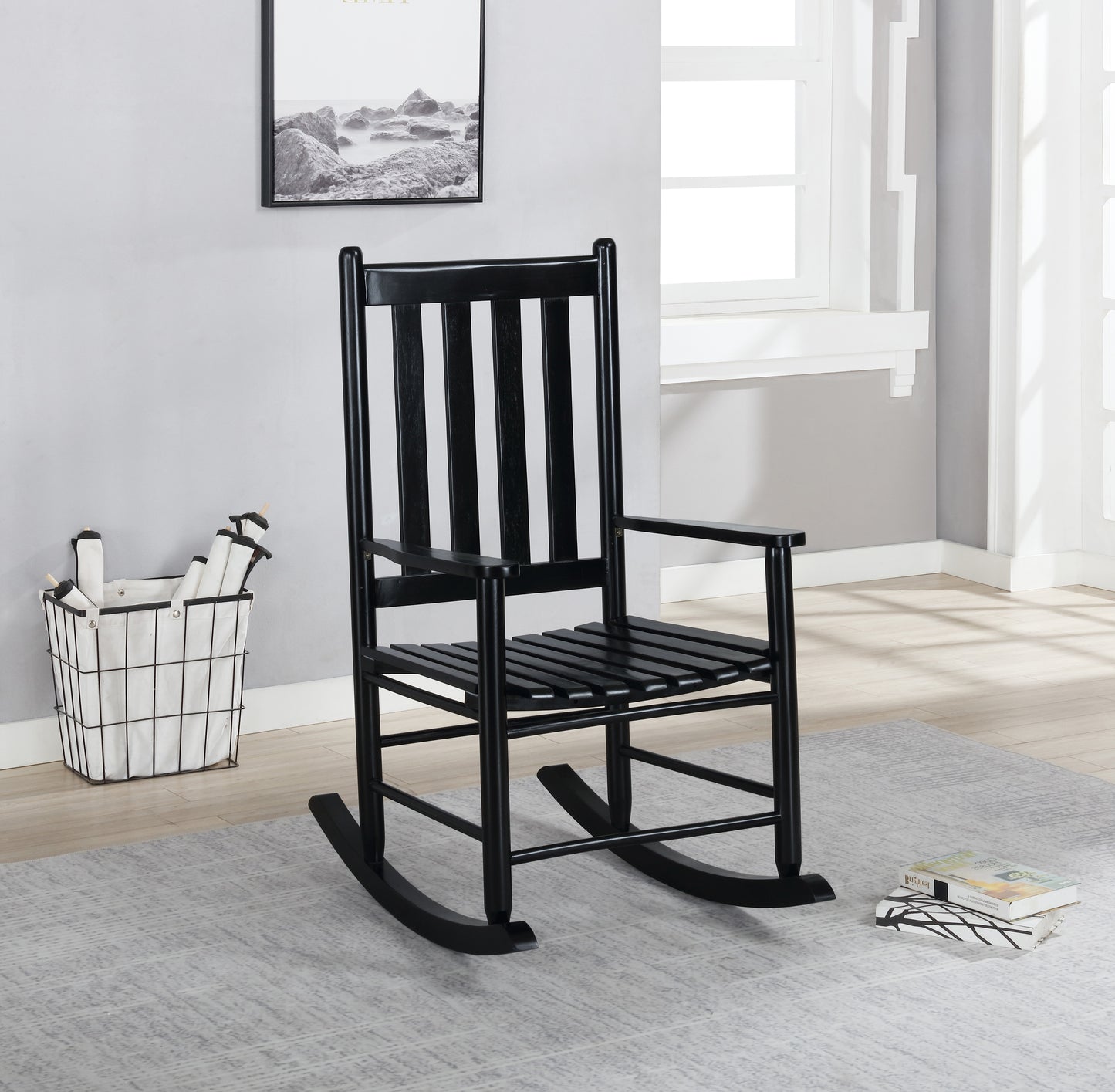 Slat Back Wooden Rocking Chair Black
