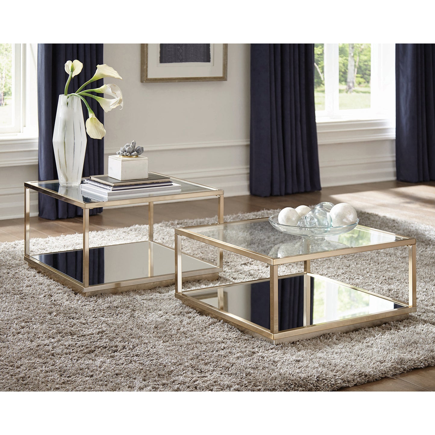 2-piece Square Occasional Set Rose Brass