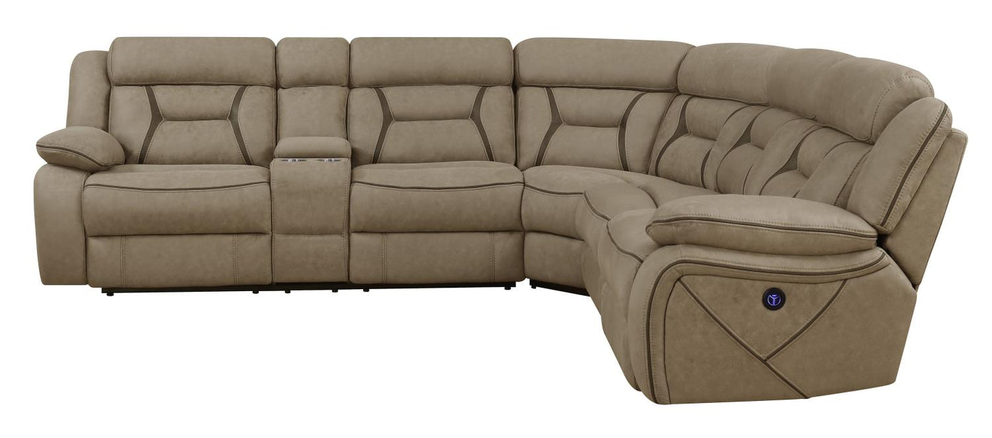 Higgins Four-Piece Upholstered Power Sectional Tan