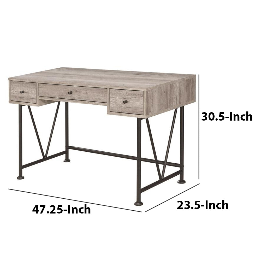 Analiese 3-drawer Writing Desk Grey Driftwood and Black
