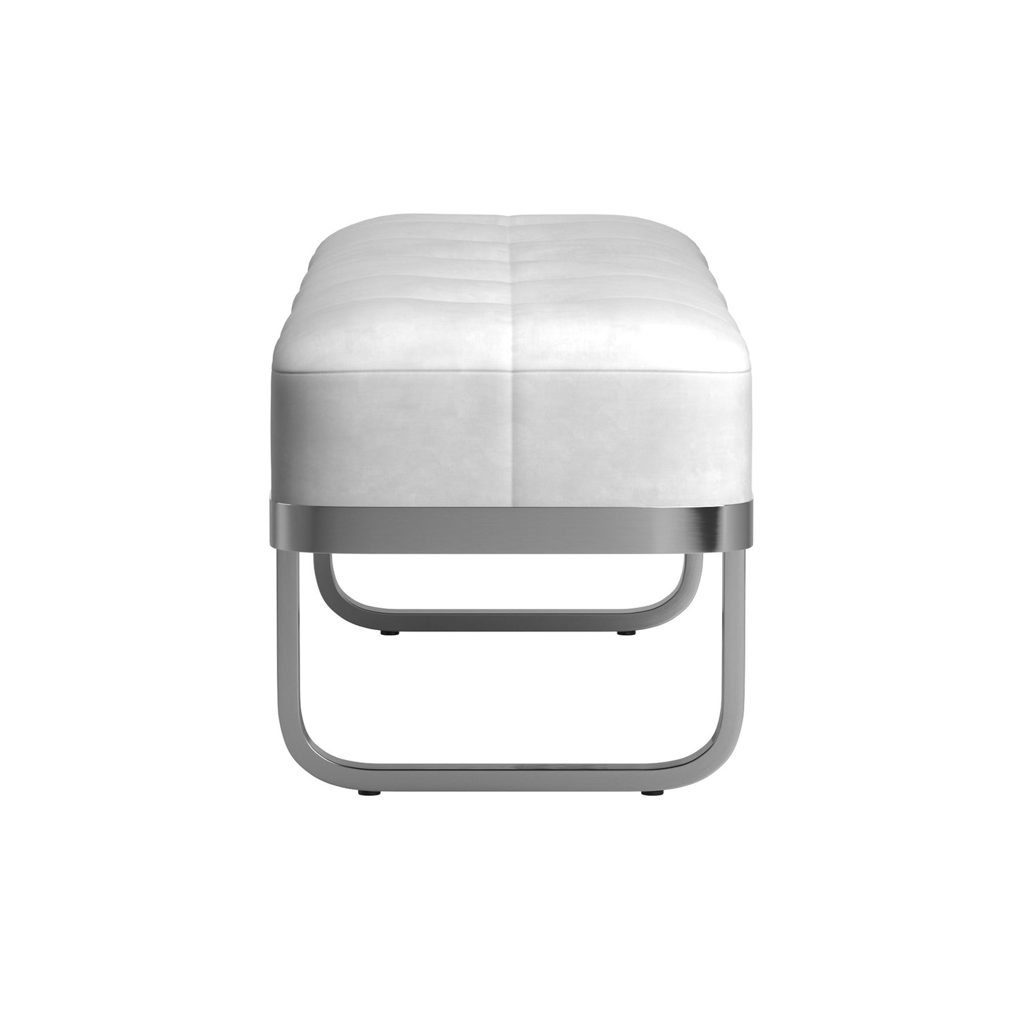 Tufted Upholstered Bench Off White and Chrome