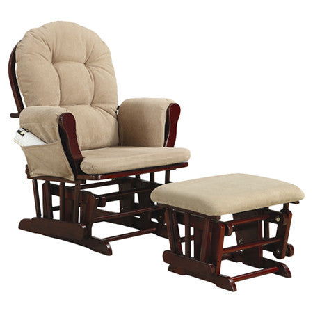 Upholstered Glider Rocker with Ottoman Tan