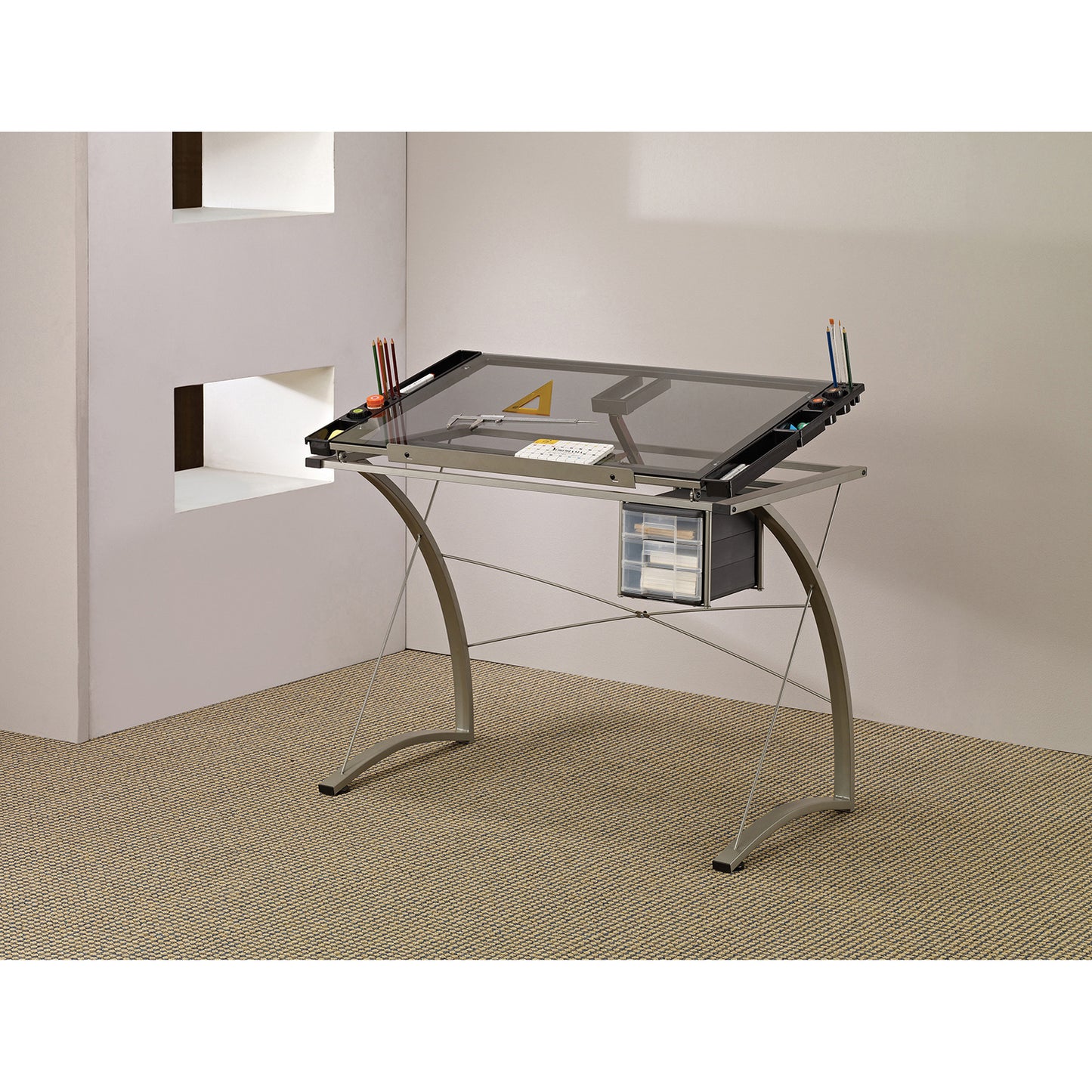 Melo Drafting Desk with 3-drawer Champagne