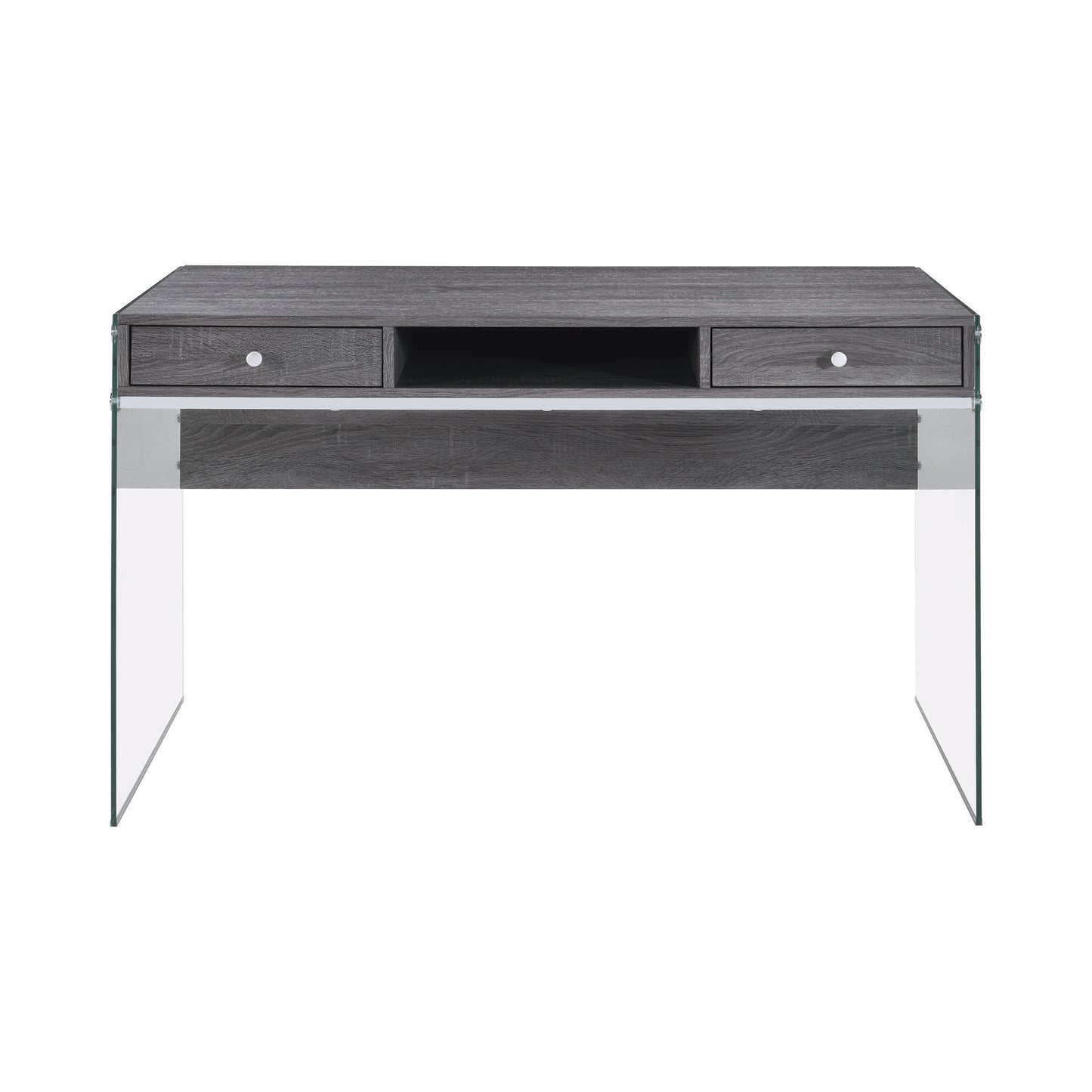 Dobrev 2-drawer Writing Desk Weathered Grey and Clear